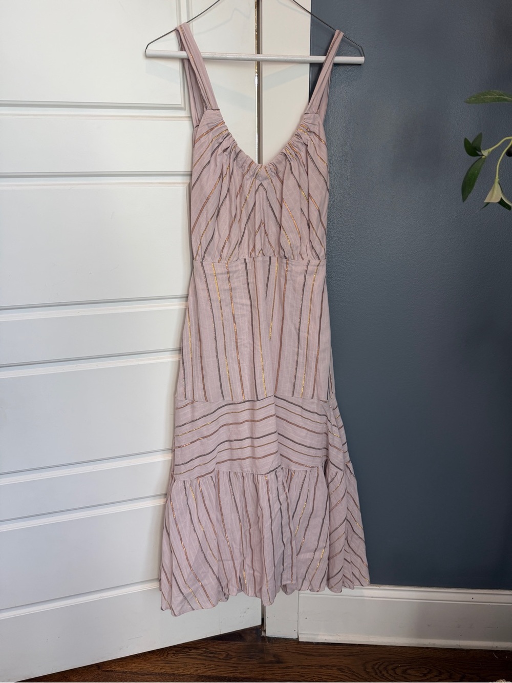 Sleeveless Blush Pink Maxi Dress with Metallic Stripe Detail
